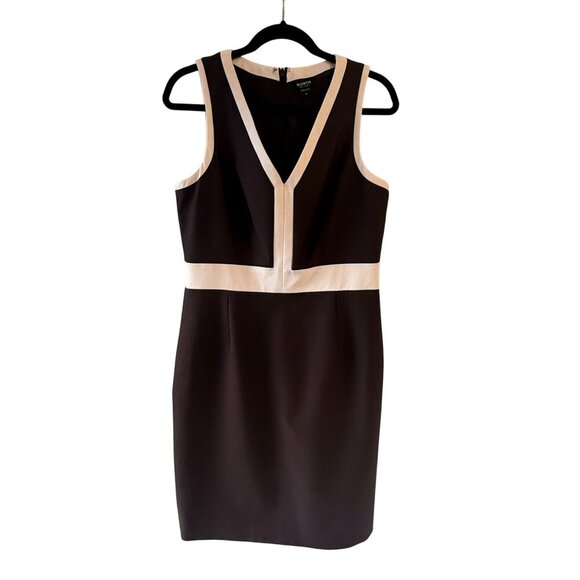 Worth New York Sleeveless V-Neck Colorblock Sheath Dress Brown Cream Size 12 - Picture 1 of 7